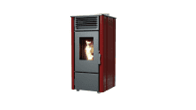 K8 red wood pellet stove on a white background.