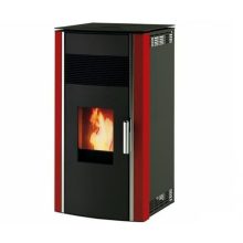 Red Luca 8kw pellet stove on a white background.