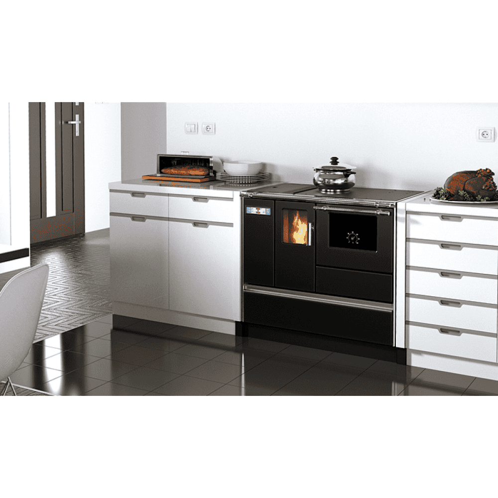 Alfa 90 pellet cooker in a kitchen.