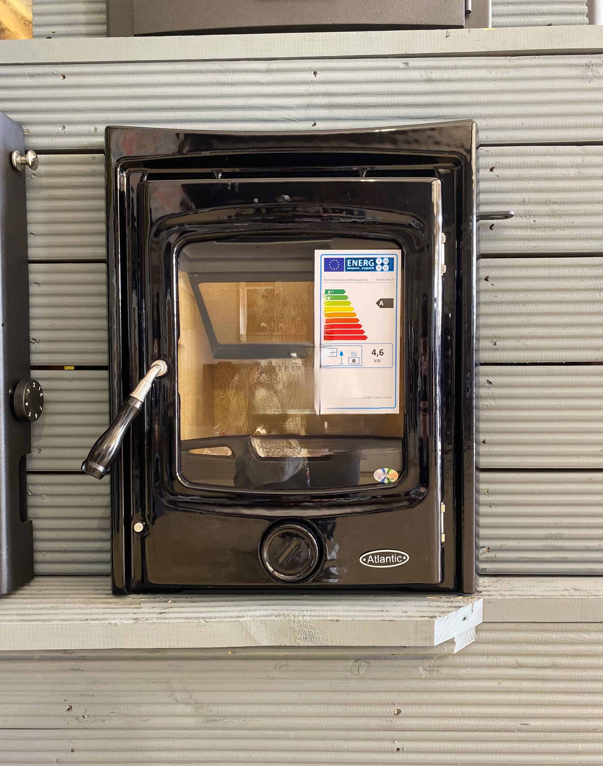 Atlantic Bay Insert stove in black enamel.