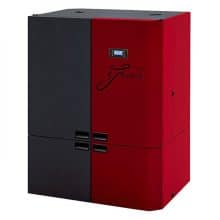 Alfa Plam wood pellet boiler in red and black colour.